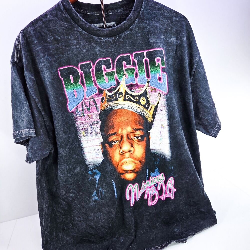 Notorious B.I.G. Crown Graphic Tee Acid Wash Black Men’s XL New No Tags